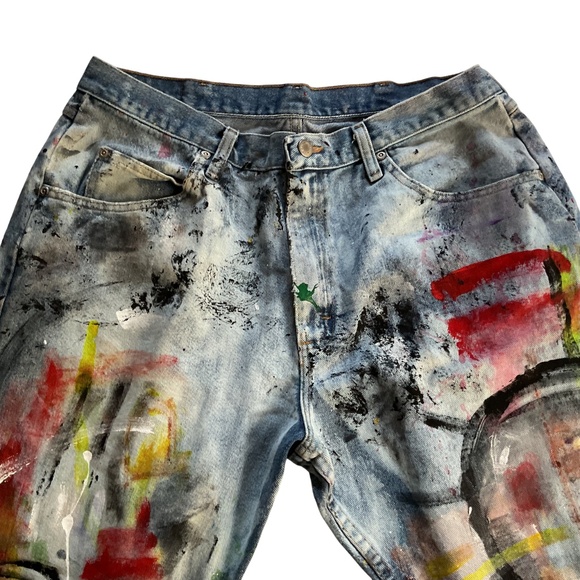 Hand Painted Vintage Jeans - Abstract Design - Picture 6 of 13